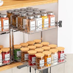 lot 3221 image: BOIVSHI Pull Out Spice Rack, 2 Tier Spice Organization for Cabinet, Heavy Duty Spice Rack, 9-14 inch Wide - Spice Racks for Inside Cabinets, Kitchen, Pantry - Chrome, 9.25�W x 10.39�D x 9.76�H
