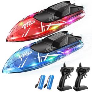lot 3783 image: TOLLCY Remote Control Boat for Kids, 2Pack RC Boats with LED Lights for Pools Lakes River and Bathtub, 2.4Ghz Control, Whole Body Waterproof, 2 Rechargeable Batteries Summer Water Toys