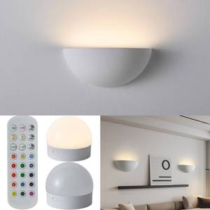 lot 3785 image: Repaintable Battery Operated Wall Sconce, Minimalist Half-Sphere Gypsum Rechargeable Wall Light with 5000mAh Dimmable Magnetic Bulb Remote, 12 RGB Colors Wireless Wall Lamp for Bedroom, Hallway Decor