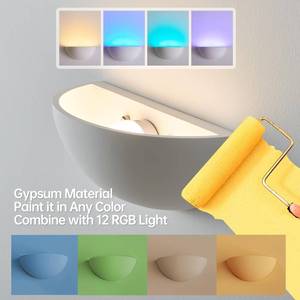 lot 3787 image: Repaintable Battery Operated Wall Sconce, Minimalist Half-Sphere Gypsum Rechargeable Wall Light with 5000mAh Dimmable Magnetic Bulb Remote, 12 RGB Colors Wireless Wall Lamp for Bedroom, Hallway Decor
