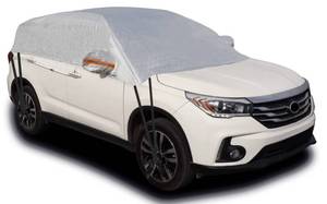 lot 3790 image: Kadooria Safe View Half Car Cover Top WaterproofWindproofDustproofWindshield Cover Snow Winter Summer (SUV YL)