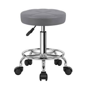 lot 3796 image: KKTONER Round Rolling Stool Chair PU Leather Height Adjustable Swivel Drafting Work SPA Shop Salon Stools with Wheels Office Chair Small (Gray)