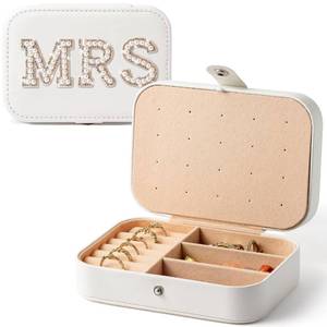lot 4099 image: Belanttega MRS Gold Travel Jewelry Case for Bride Jewelry Box Small Jewelry Organizer Portable PU Leather Essentials Travel Accessories for Women Girls Wedding, Motherfts Day Gift for Mom Grandma