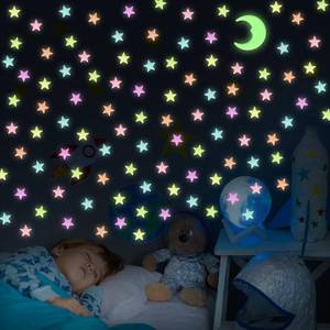 lot 4109 image: Glow in The Dark Stars and Moon for Ceiling - 200 Pcs Colorful 3D Glowing Stars for Kids Room Decor - Luminous Stickers Create a Realistic Starry Sky Ceiling Decor