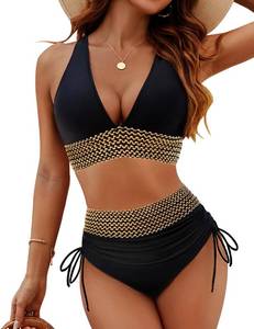 lot 4148 image: Blooming Jelly Womens High Waisted Bikini Sets Color Block Tummy Control Bathing Suit 2 Piece Swimsuits (S, BlackGold Trim)