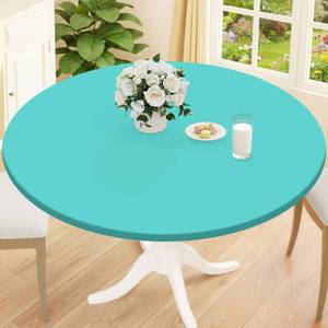 lot 4152 image: Smiry Round Picnic Tablecloth, Waterproof Elastic Fitted Table Covers for 45 - 56in Tables, Wipeable Flannel Backed Vinyl Tablecloths for Camping, Indoor, Outdoor, Tealin