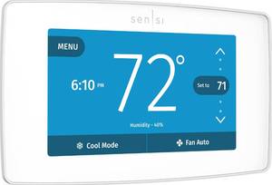 lot 4165 image: EMERSON Sensi Touch Wi-Fi Smart Thermostat with Touchscreen Color Display, Works with Alexa, Energy Star Certified, C-wire Required, ST75W , White