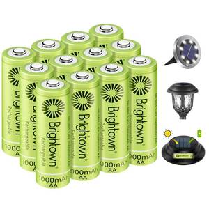 lot 4172 image: Brightown 12-Pack Rechargeable AA Batteries - 1000mAh 1.2V NiMH High Capacity Batteries - Ideal for Solar Lights and Home Devices, Recharge up to 1000x Times, Pre-Charged