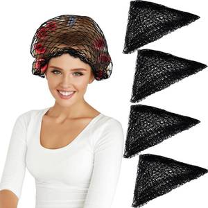 lot 4173 image: WILLBOND Cotton Triangle Hair Net for Rollers, Women Mesh Hair Net Setting for Sleeping, 35 x 35 x 57 Inches, Black (4)
