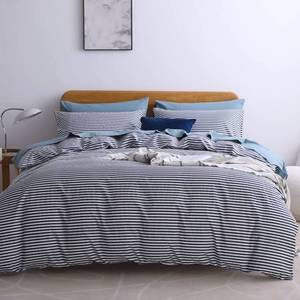 lot 4175 image: JELLYMONI 100percent Natural Cotton 3pcs Striped Duvet Cover Sets,White Duvet Cover with Navy Blue Stripes Pattern Printed Comforter Cover,with Zipper Closure and Corner Ties(Full Size)