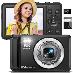 lot 4188 image: 5K Digital Camera - 72MP UHD Digital Cameras for Photography - Autofocus Point and Shoot Small Camera with Flash for Kids - 2.8 Inch Screen Compact Portable Vlogging Camara with 16X Zoom, 32GB SD Card