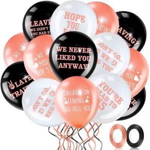 lot 4196 image: 45 Pieces 12 Inch Funny Coworker Going Away Last Day Office Party Balloons, White and Gold Black Retirement Latex Balloon Farewell Balloon with 2 Ribbon Decors for Colleague (Black, Rose Gold, White)