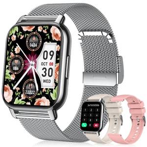 lot 4198 image: Smart Watch for Women(3 Bands), Smartwatch Fitness Tracker with Bluetooth Calls and AI Voice Control, 1.85�� HD Screen, Heart RateSpO2 Monitor, Sleep Tracker, Compatible with Android iOS (Silver)
