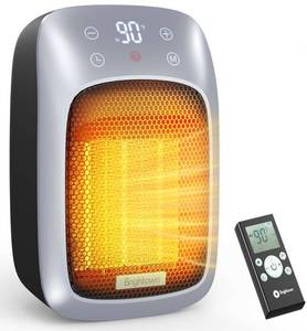 lot 4201 image: Brightown Plug In Space Heater for Indoor Use, 800W Small Wall Outlet Heater with Remote and Thermostat, LED Display, 12H Timer, Overheat Protection for Bathroom Bedroom Office Home