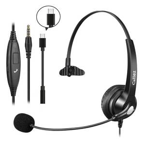 lot 4226 image: Callez Wired Computer Headset, 3.5mm Cell Phone Headset with Mic Noise Cancelling, USB-C Headphone for PC Laptop Mac iPhone Samsung Zoom Teams Call Center Home Office Work, in-line Controls
