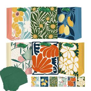 lot 4232 image: qiqee 7.9x4.3inx9.6in 24PCS Clash Flowers Paper Gift Bags with Tissue Paper Handles Medium Size Bags48pcs Tissue Paper in