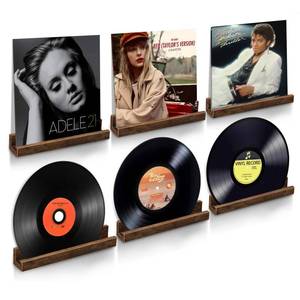 lot 4235 image: ELITEROO Vinyl Record Shelf Wall Mount, 6 Pack 12 inch Album Record Holder Display Vintage Vinyl Holders on Wall, Wooden Floating Shelves for Living Room, Bedroom, Kids Room, Music Room, Rustic Brown
