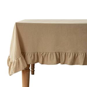 lot 4244 image: Cotton Tablecloth 60  84in Ruffle Trim Table Clothes Washable Rectangle Fabric Table Cloth Kitchen Dinning Tabletop Decoration for Party Wedding Events Holiday - Beige, 6-8 Seatsin