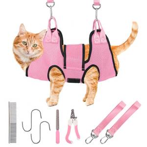 lot 4250 image: PatiencET Dog Grooming Hammock, Pet Grooming Hammock for Cats and Dogs with Security Strap, Dog Sling for Nail Trimming with Nail ClippersTrimmer, Nail File, Pet Comb(Pink XS)