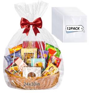 lot 4252 image: woric 12 Pcs Clear Cellophane Gift Bags 24x30 Inch Cellophane Wrap for Easter Gift Baskets Stuffers Large Basket Bags for Presents Stuffed Animal Candy Baby Bridal Shower