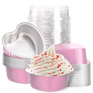 lot 4253 image: Mini Aluminum Foil Cupcake Cups with Lids (40 Packs, 3.4oz) Heart Shaped Cake Pans - Disposable Mini Cupcake Cup Flan Baking Cups for Valentine Motherfts Day Wedding Birthday