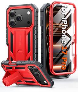 lot 4256 image: FNTCASE for iPhone 17 Pro Case Military Grade Drop Proof Protection Mobile Cover with Kickstand  Matte Textured Rugged Shockproof TPU  Protective Sturdy iPhone 17 Pro Phone Cases - Red