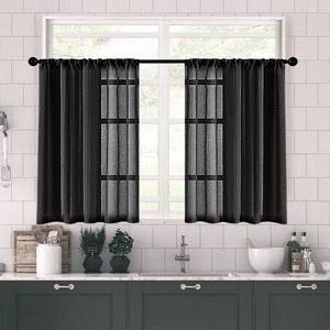 lot 4270 image: MRTREES Sheer Tier Curtains Black Short Kitchen Curtains Transparent Light Filtering 36 inches Long Half Window Treatments Rod Pocket Bathroom Cafe Curtains 2 Panels