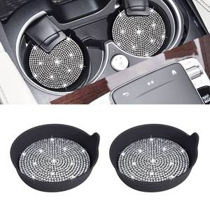 lot 4276 image: Amooca Car Cup Coaster Universal Non-Slip Cup Holders Bling Crystal Rhinestone Car Interior Accessories 2 Pack Black Whole Rhinestone