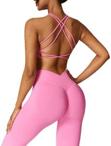 lot 4282 image: ABOCIW Workout Sets, Seamless V Back Scrunch Lifting Leggings High Waist Yoga Pants Cross Back Strappy Sports Bra 2 Piece Gym Sets Y-Pink Medium