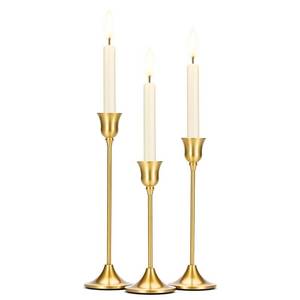 lot 4298 image: Tifanso Taper Candle Stick Holder - 3PCS Brass Gold Pillar Tall Candlestick Holders Metal Vintage Decor Dinner Table Dining Room Centerpieces Decorations for Wedding Fireplace Mantel Housewarming Gift