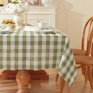 lot 4299 image: gillhov Gingham Tablecloth Rectangle Checkered Table Cloth Cotton Linen Fabric Wrinkle Free Washable Buffalo Plaid Table Cover for Kitchen Dining Picnic Camping, Green and White, 55  70 inch