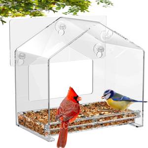 lot 4309 image: Window Bird Feeder, Suction Cup Window Birdfeeder for 6.8 Larger Viewing, Squirrel-Proof Strong Suction Cup Bird Feeder wSelf-Adhesive for Cats Outdoorsin