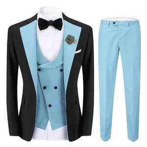 lot 4316 image: Cloudstyle Mens 3 Piece Suit Contrast Colour Fashion Coat Single Breasted Vest Jacket Pants Sets Light Blue