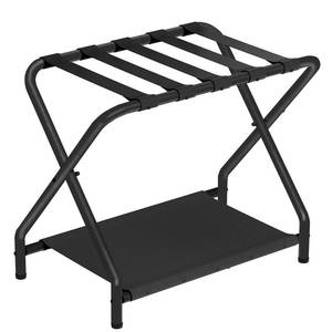 lot 9005 image: HOOBRO Luggage Rack, Folding Suitcase Stand with Fabric Storage Shelf for Guest Room, Bedroom, Hotel, Holds up to 100 lb, 27 x 15.3 x 22 Inches, Space Saving, Black BK04XL01