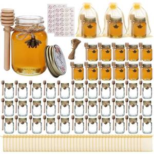 lot 9009 image: Woaiwo-q Mini Glass Honey Jars, 2 oz Glass Jars with Lids48 Pack Small Jar with Wooden Dippers, Mini Clear Bottles with Lids for Thank You Gifts,Baby Shower, Wedding Favors,Honey Jars Party Favor