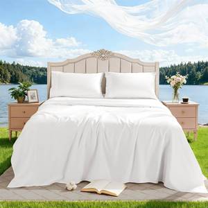 lot 9011 image: REDASW 100percent Egyptian Cotton Sheet Set 4 Pcs Queen Size Sheets 1000 Thread Count Breathable Soft Bedding Set Fitted Sheet with 16 Deep Pocket (Queen, White)in