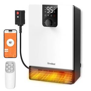 lot 9995 image: GiveBest Smart Wall Heater, 1500W Fast Heating Electric Space Heater for Indoor Use, 3 Heating Modes, Adjustable Thermostat, 24H Timer, Easy Mounted for Bedroom, Office, Home, White