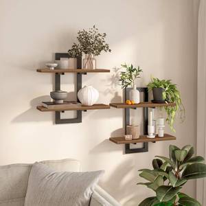 lot 9999 image: HOOBRO Floating Shelves, 15 Inch Wall Shelf Set of 2, Wall Mounted Storage Shelves 2-Tier, Hanging Bathroom Shelves, for Living Room, Bedroom, Bathroom, Kitchen, Walnut and Black BH32BJ01