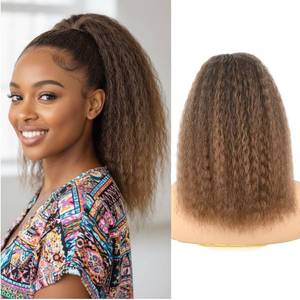 lot 10416 image: UAmy hair Drawstring Ponytail for Women 16inch Wavy Kinky Straight Ponytail Extension Synthetic Fake Hair Wave Yaki Straight Pony Tail Hairpiece for Daily Use(1BT30, Mix Black and Brown)