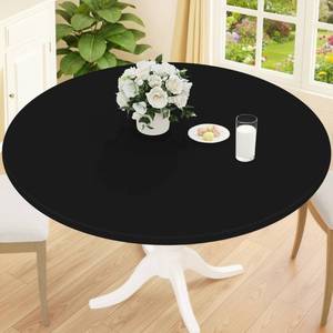lot 10420 image: Smiry Round Picnic Tablecloth, Waterproof Elastic Fitted Table Covers for 36 - 44in Tables, Wipeable Flannel Backed Vinyl Tablecloths for Camping, Indoor, Outdoor, Blackin