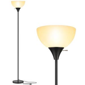 lot 10441 image: Coucrek Floor Lamp, LED Standing Lamps with White Plastic Shade, Black Modern Torchiere Floor Lamp, Tall Lamps for Living Room Dorm, Bulb not Included