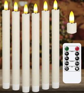 lot 12163 image: Upgraded Real Wax LED Flameless Taper Candles with Remote, KSWING 6 PCS White Candlesticks Battery Operated 3D Flickering - 9.6 Long Realistic Fake Candle Sticks for HomeWeddingFireplace Xmas Decorin