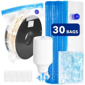 lot 12166 image: Filament Storage Bags 30PCS, 3D Filament Vacuum Bags Kit (12.6x13.4in) with Air Pump, 30 Desiccants, 5 Sealing Clips for 3D Printer Filament Storage for Filament Dryer Box Turns Onin
