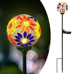 lot 12169 image: Afirst Solar Lights Outdoor Decorative - Solar Gazing Ball Mosaic Garden Stakes Flower Decorative Lights Waterproof for Pathway Yard Lawn Decoration Orange Turns On