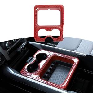 lot 13159 image: RT-TCZ for RAM Center Console Cup Holder Storage Box Trim Cover Frame for Dodge RAM 2018-2023 Red Carbon Fiber Interior Accessories