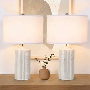 lot 13160 image: LOCLGPM 23 Ceramic Table Lamps Set of Two, White Ceramic Desk Lamps for Living Room, Farmhouse Bedside Lamps for Bedroom Decor, Beige Nightstand End Table Lamps (One Broken)in