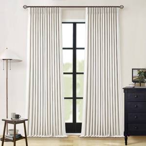 lot 13168 image: Natural Linen 100percent Black Out Pinch Pleated Curtains 108 Inches Long 2 Panels Set for Bedroom Cream Back Tab Thermal Insulated Energy Efficient Blackout Curtains Living Room High Ceiling Length 9 Ft