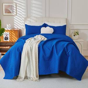 lot 13179 image: Cmfshape Royal Blue Quilt Queen Size � Lightweight Bedding Set with Elegant Leaf Pattern, Soft Royal Blue Comforter Set Queen for Summer and All Seasons