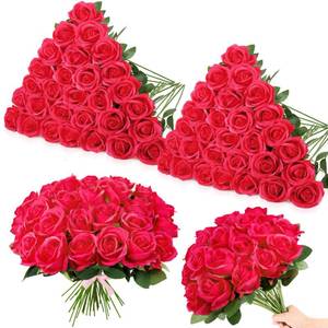 lot 13183 image: Ovveroche 80 Pcs Roses Artificial Flowers, Silk Red Artificial Flowers Petals Long Stem Roses for Wedding Bouquet Home Party Decor