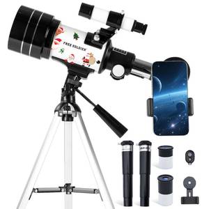 FREE SOLDIER Telescope for Kids 70mm Aperture Astronomical Refractor Telescopes for Beginners (15X-150X) 300mm Telescope for Adults High Powered with A Phone Adapter and A Wireless Remote (White)
